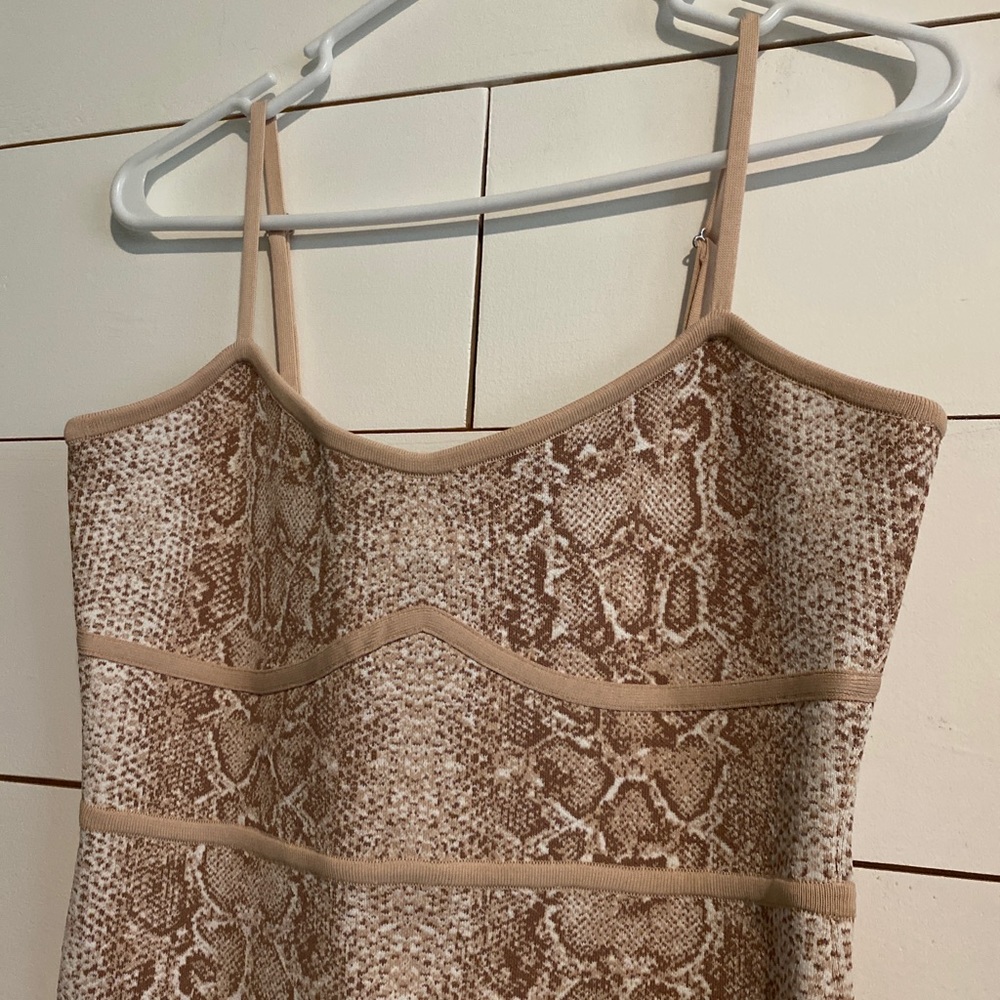 BCBGMaxAzria Beige and Brown Snake-Print Midi Dress